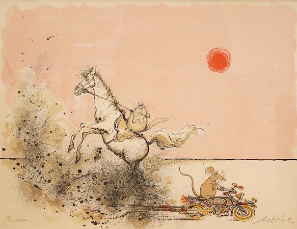 Ronald Searle (1920-2011), ‘Rat Race’, signed in pencil, limited edition 80/99, Michel Casse, Litho-Paris stamped, colour lithograph, 49 x 63cm